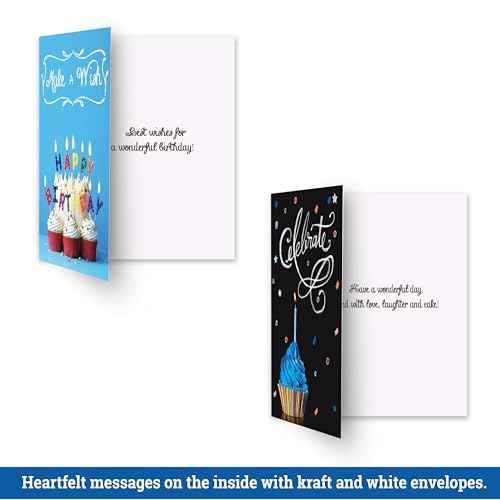 120 Birthday Cards Bulk- Happy Birthday Cards with Envelpoes,30 Unique Blackboard Designs, Large 5x7 Inches, Includes Kraft and White Envelopes ? Assorted Birthday Cards for Business & Personal Use