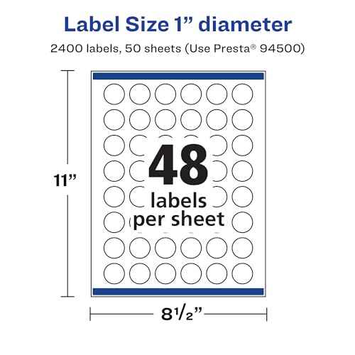 Avery Matte White Removable Round Labels, Sure Feed Technology, Print-to-The-Edge, 1" Diameter, 2,400 Removable Labels, Laser/Inkjet Printable