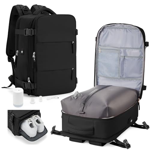 Vacuum Backpack Travel,Travel Backpack with Vacuum System,18x14x8 Personal Item Size Carry on Travel Vacuum Bags with Pump, Mochila compresion al vacio,Laptop Backpacks,Black