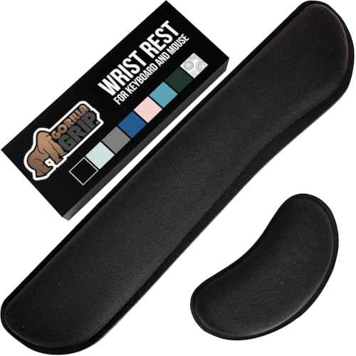 GORILLA GRIP Silky Memory Foam Wrist Rest for Computer Keyboard, Mouse, Ergonomic Design for Typing Pain Relief, Desk Pads Support Hand and Arm, Mousepad Rests, Stain Resistant, 2 Piece Pad, Black