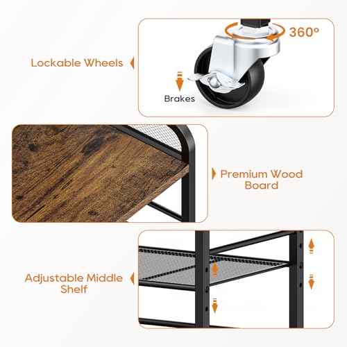 4 Tier Rolling Utility Cart with 360¡Æ Lockable Wheels, Art Supply Storage Organizer for Art Studio, Metal Paint Craft Cart for Paint, for Home and Office