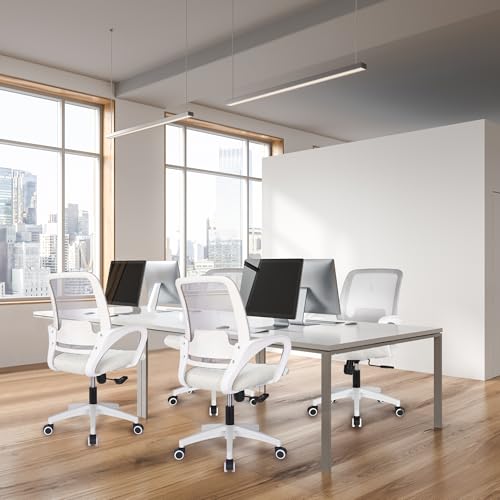 NEO Chair Office Desk Ergonomic Mesh Computer Chair with Lumbar Support Adjustable Height Swivel Rolling Wheels Comfy Mid Back Task Chair for Home Bedroom Vanity Study (Ivory)