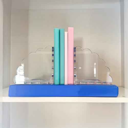 Scalloped Acrylic Bookends (Clear) ? Set of 2 Decorative Non-Slip Book Holders | Modern Minimalist Bookends for Shelves, Office, and Home D?cor ? Durable Transparent Book Supports