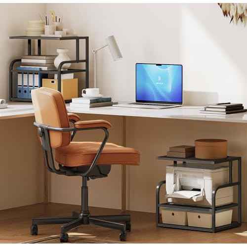 HOOBRO Printer Stand, 3-Tier Desktop Printer Table, Under Desk Printer Storage Office Organizer, Storage Rack with Adjustable Shelf, for Home Office, Kitchen, Living Room, Black BB06PS01