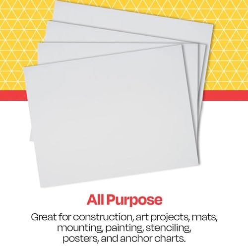School Smart Railroad Poster Board Paper White 6-Ply, Pack of 100, 22 x 28 Inches