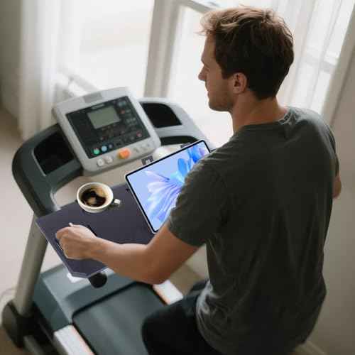 Bamboo Treadmill Desk Attachment, Adjustable Ergonomic Notebook Mount Stand for Treadmills with Locking Straps, Universal Fit for Treadmills Within 33"(Black)