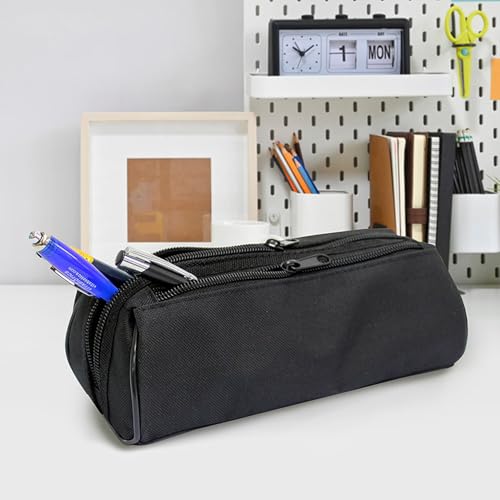 Black Pencil Case with 2 Compartments & Large Capacity - FashionStationery