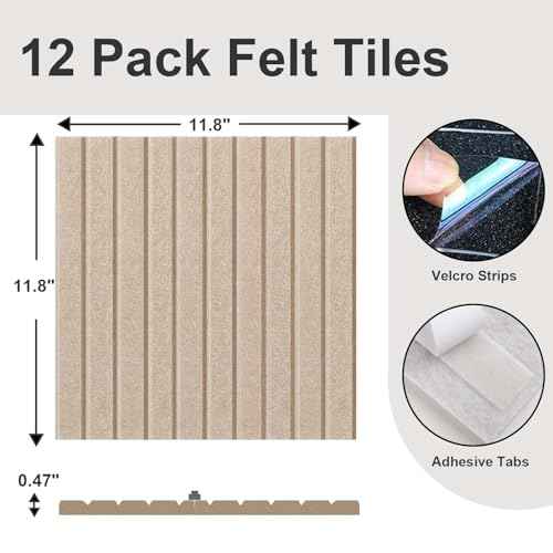 Large Cork Boards for Walls 48"x 36" - 1/2¡± Thick Bulletin Board, 12 Pack Felt Wall Tiles with Slat Wall Paneling, Pin Board Corkboards for Office - Tan