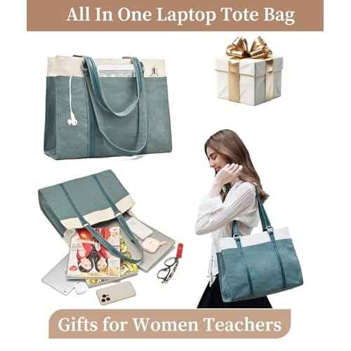 Barsine Women Laptop Tote Bag for Work Lightweight 15.6 Inch Canvas Two-Tone Satchel Handbag Purse