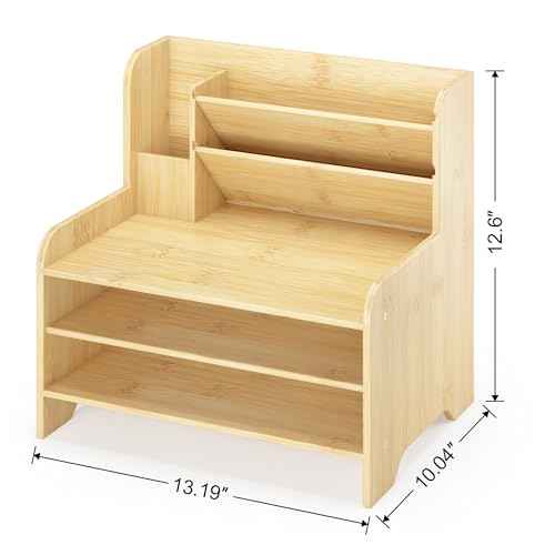Bamboo Desk Organizer Mail Holder Countertop Letter Tray File Organizer for Desk Letter Sorter Paper File Storage for School Home Office Supplies
