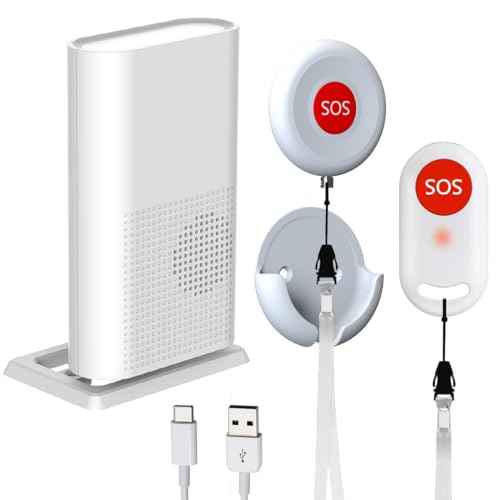Wireless Caregiver Call Button, Rechargeable Caregiver Pager for Elderly, Call Bell for Elderly at Home,Medical Life Alert Systems for Seniors with Portable Receiver / Emergency Button with Pull Rope