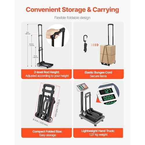 VEVOR Folding Hand Truck, 110 lbs Load Capacity, Collapsible Luggage Cart with 2 Wheels & 1 Elastic Rope, Utility Dolly Platform Cart for Airport Travel Furniture Luggage Office Moving, Black