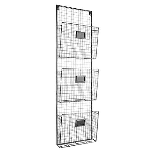 Designstyles Three Tier Wall File Holder ? Durable Pewter Metal Rack with Spacious Slots for Easy Organization, Mounts on Wall and Door for Office, Home, and Work