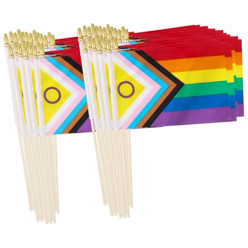 50 Pack Small LGBTQ Progress Rainbow Pride Flags 5x8 Inch Handheld Decorations