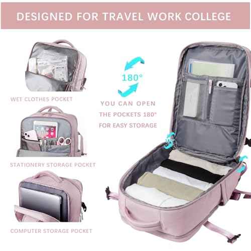 SHRRADOO Travel Laptops Backpack for Women Men, Casual Work Bag 17inch High School College Backpack Airline Approved Backpack for Hiking Business (Pink khaki)