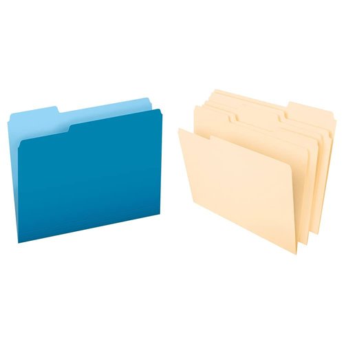 Pendaflex Two-Tone Color File Folders, Letter Size, Blue, 1/3 Cut, 100 per Box (152 1/3 BLU) & File Folders, Letter Size, 8-1/2" x 11", Classic Manila, 1/3-Cut Tabs in Left, Right
