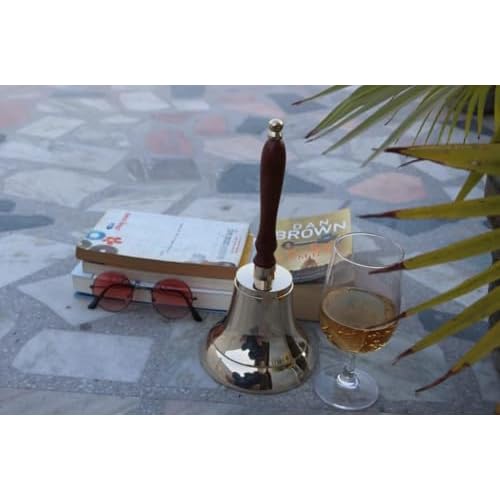 Large & Heavy Solid Brass Loud Hand Call Bell for Weddings, Christmas, School 11"(H) 5"(D) Polished Brass by The Metal Magician