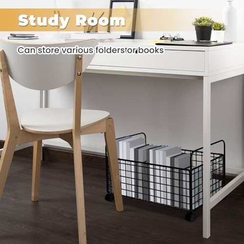 Under Desk Storage Cart with Lockable Wheels - Mobile Mesh Utility Cart, Black (Medium)