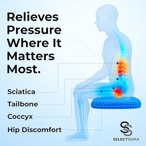 SelectSoma Gel Seat Cushion for Long Sitting - Standard Size, Pressure & Back Relief