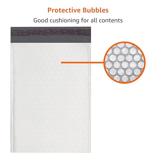 Amazon Basics 8.5 x 12-Inch Poly Bubble Mailers - 100 Pack, Self-Sealing, White/Grey