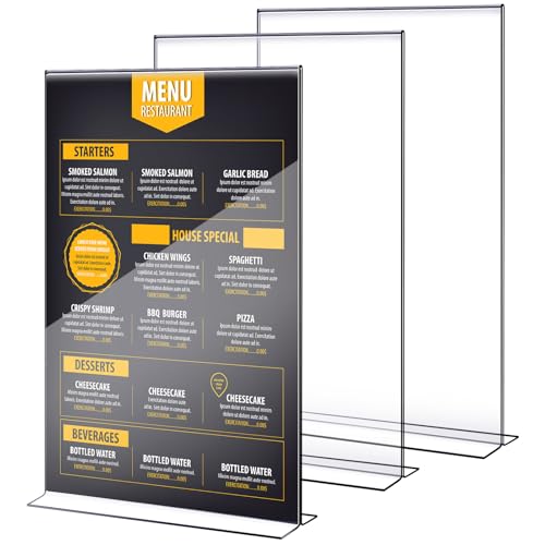 2 Pcs 11x17 Inch Acrylic Sign Holder Clear Menu Display Stand Literature Flyer Poster Frame Pricing Flyer Letter Notice Photo Table Tent Double Bottom Loading Sided for Tabletops(11x17 Inch)