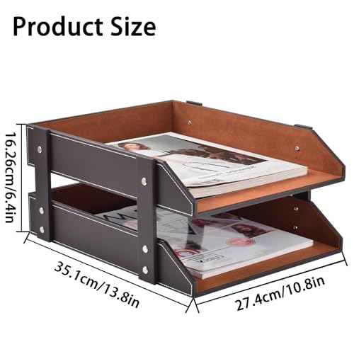 Leather Desk Organizer,2-Tier Stackable Letter Tray Holder,Office Supplies Desktop Storage Box for Document,Stationery,Magazines,Newspapers,Letters and Other Home Office Paper Sundries,Coffee
