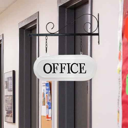 AuldHome Design Wall-Mounted Metal Office Sign, Farmhouse Enamelware 2-Sided Reception/Office Sign