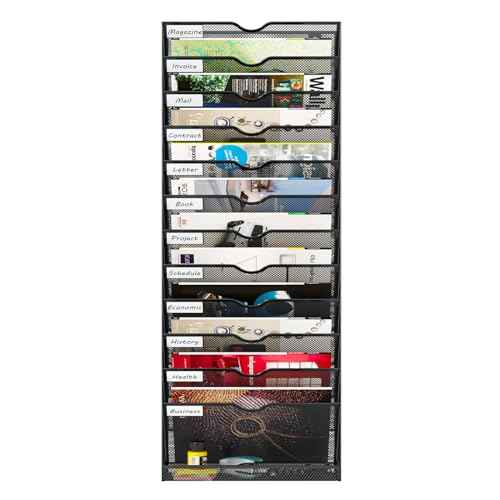 Hanging Wall File Organizer,13-Tier Desk File Mail Holder, Paper Bill Organization For Office Home School, Black