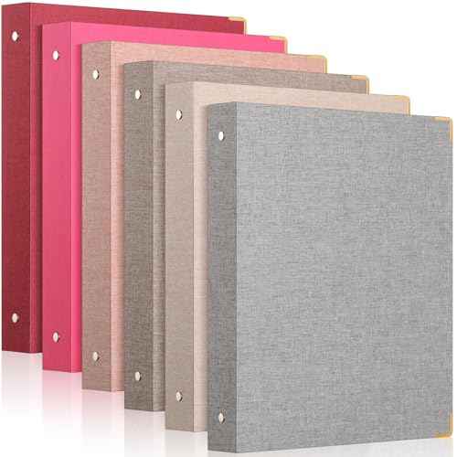 Fulmoon 6 Pcs Aesthetic 3 Ring Binders with Linen Cover 1 Inch Round Rings Binder with Inner Pocket 8.5" x 11" Binder Fits Letter Sized Durable for School Office and Home(Vintage)