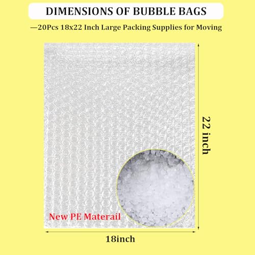 AYAYGD 20Pcs 18x22 Inch Large Clear Bubble Pouches Wrap Bag - Double Walled Protective Shipping Packaging