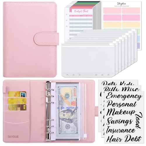 SKYDUE Budget Binder, Money Saving Binder with Zipper Envelopes, Cash Envelopes and Expense Budget Sheets for Budgeting