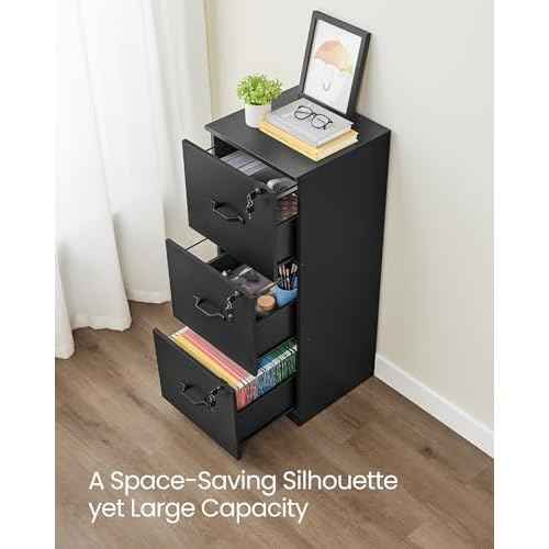 VASAGLE 3 Drawer File Cabinet, File Cabinet with Lock, Printer Stand, Office Filing Cabinet Organizer, for A4 and Letter Size Files, Ink Black UOFC055B16