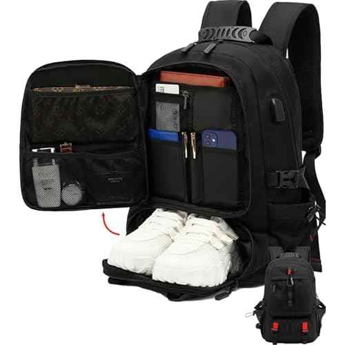 Large Laptop Backpack with Shoe Compartment, Waterproof Rucksack 15.6/17 Inch, Travel School Gym Work College Bags for Men (Black, XL(60L))