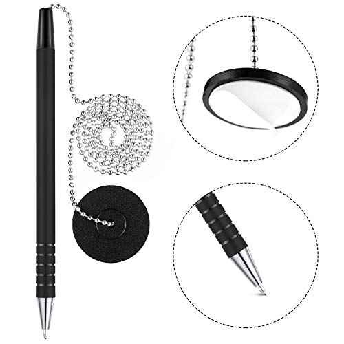 Security Pen Set with Bead Chain and Pen Holder, Desktop Pens with Chains, Blank Ink Refills for Office Bank Supplies, Black (64 Pieces)