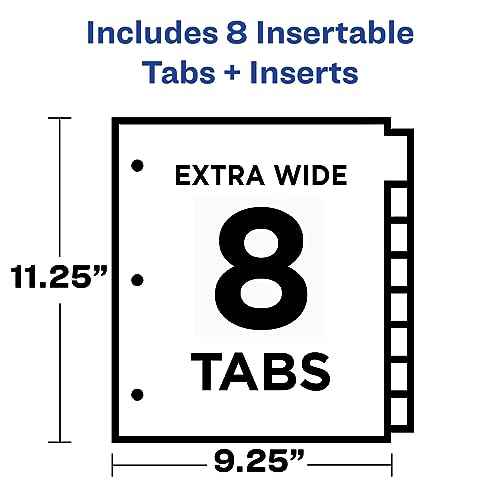 Avery Insertable Plastic Dividers for 3 Ring Binders, 8 Tabs per Set, Big Tabs, Two Pockets, Multicolor Binder Dividers, Works with Sheet Protectors (11903)