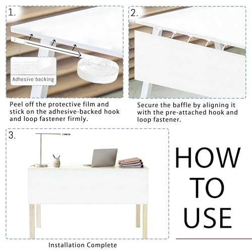 48in Under Desk Privacy Panel White Self-Adhesive Modesty Screen for Office & Home