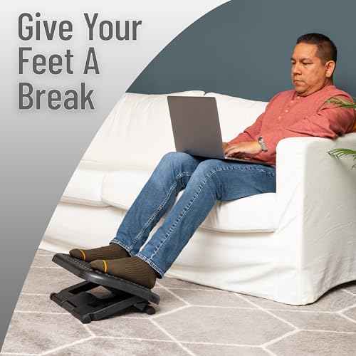 Mind Reader Foot Rest, Under Desk at Work, Ergonomic, Height Adjustable, Office, Plastic, 17" L x 13" W x 6.25" H, Set of 2, Black