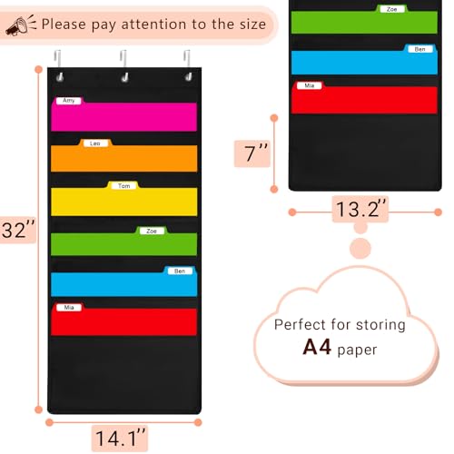 QKEL 6-Pocket Wall File Organizer with 3 Hangers for Door & Wall Storage