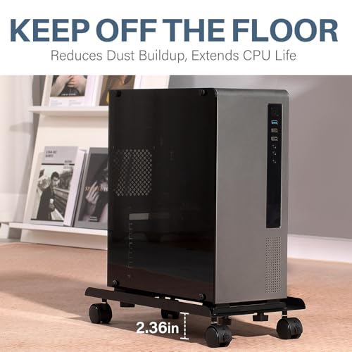 Adjustable Computer Tower Stand with Wheels - Metal PC Holder for Under Desk, 110 lb Capacity
