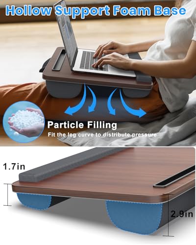HETTHI Dark Brown Laptop Lap Desk with Cushion, Fits 15.6 Inch Laptops, Portable & Ergonomic