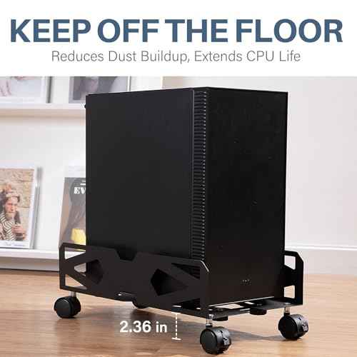 Adjustable Computer Tower Stand, Ventilated PC Tower Stand with 4 Caster Wheels,Mobile Under Desk CPU Holder, PC Cart, Computer Riser for Most Gamers and Students
