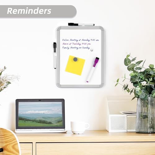 VUSIGN Small Dry Erase Whiteboard 8.5 x 11 Inches - Magnetic, Multi-Purpose, Includes Markers & Magnets - Silver Variant