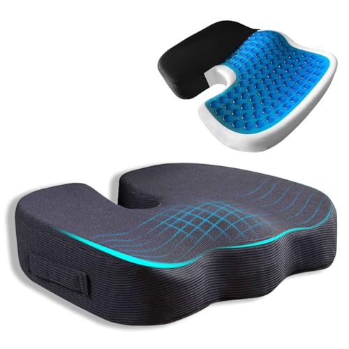 Cooling Gel Enhanced Memory Foam Orthopedic Support Cushion for Long Sitting - Back, Sciatica, Coccyx, Tailbone Pain Relief Pillow - for Office, Gaming, Car, Wheelchair