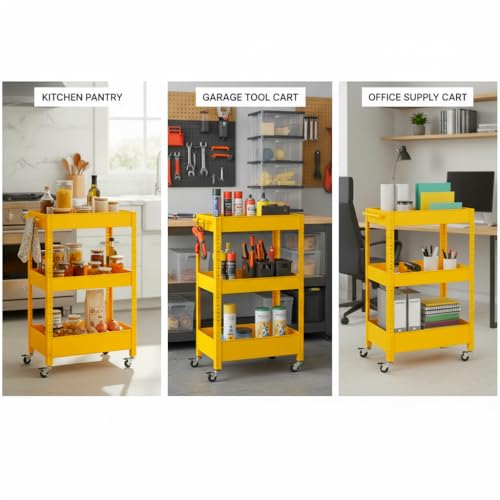 3 Tier Rolling Cart Metal? Quick-Assembly, Thick Galvanized Steel, Waterproof & Moisture-Proof, 200 lbs Max Load, Brake Wheels, Multi-Purpose Use (Home & Commercial & Bar)