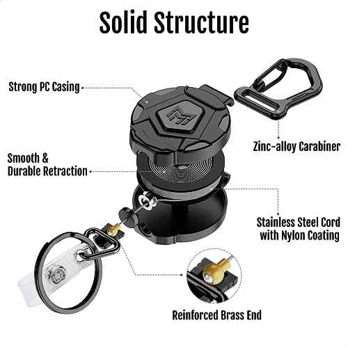 MNGARISTA 4-Pack Retractable Keychain, Heavy Duty Carabiner Badge Holder, Tactical ID Badge Reel with 31.5¡± Steel Retractable Cord, 8.0 oz
