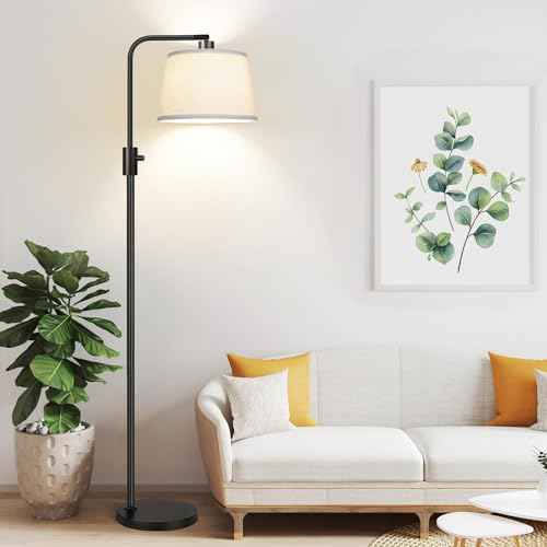 ¡¼Upgraded¡½ Dimmable Floor Lamp, 1000 Lumens LED Edison Bulb Included, Arc Floor Lamps for Living Room Modern Standing Lamp with Linen Shade, Tall Lamp for Bedroom Office Dining Room- Black
