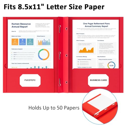 5 Pack Colorful Pocket Folders with Prongs - Letter Size, 2 Pockets & Card Holder