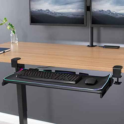 VIVO Large Under Desk Keyboard Tray with RGB LED Light Mouse Pad, C-clamp Mount, 27 (33 Including Clamps) x 11 inch Slide-Out Platform Computer Drawer for Typing, Black, MOUNT-KB05P
