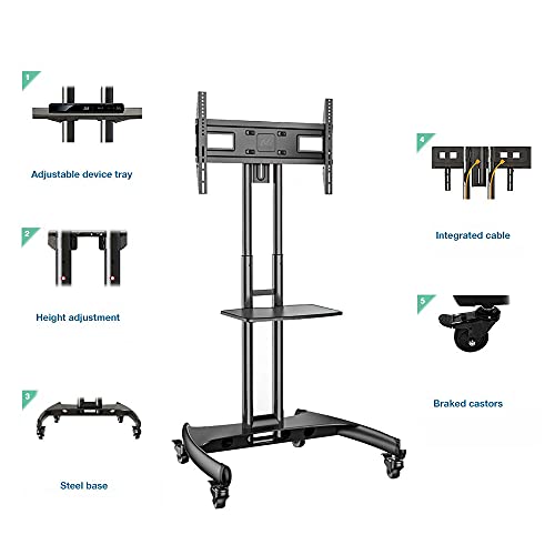 NB ERGONOMIC UL Listed Mobile TV Cart 32-75" TV Stand with Wheels, Black