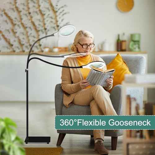 Magnifying Glass with Light and Stand,Hands Free Magnifying Lamp with Flexible Gooseneck,Dimmable Magnifier for Reading Repair Close Work Craft